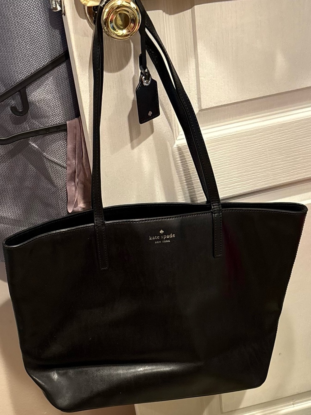kate spade Black Leather Tote with Double Straps